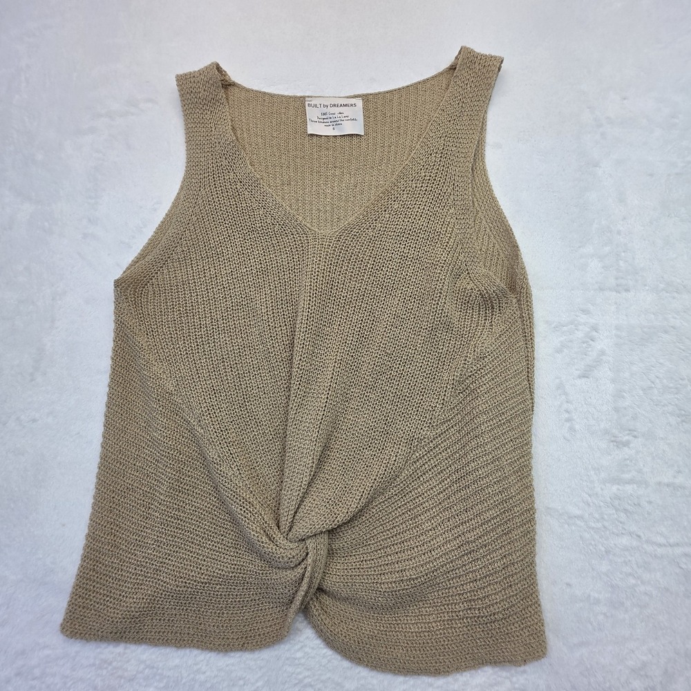 Built By Dreamers Twist Front Tank Top Womens S Beige Knit Sleeveless Boho